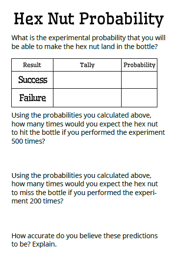 hex nut probability data collection sheet. 