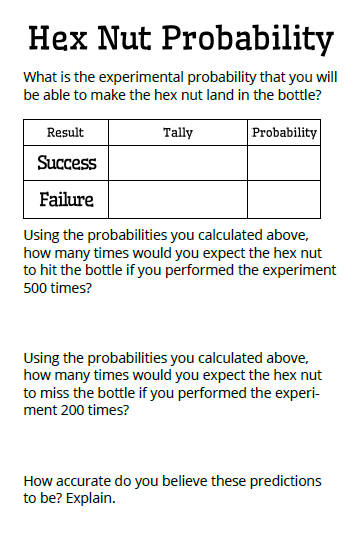 Hex Nut Probability Activity Math = Love