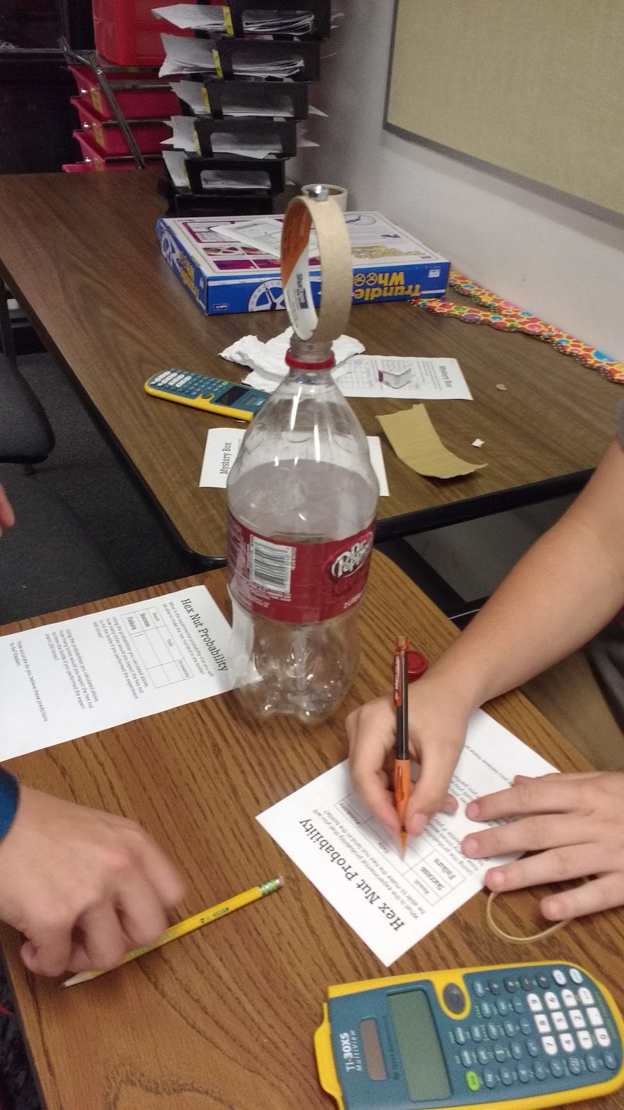 hex nut probability activity set-up. 