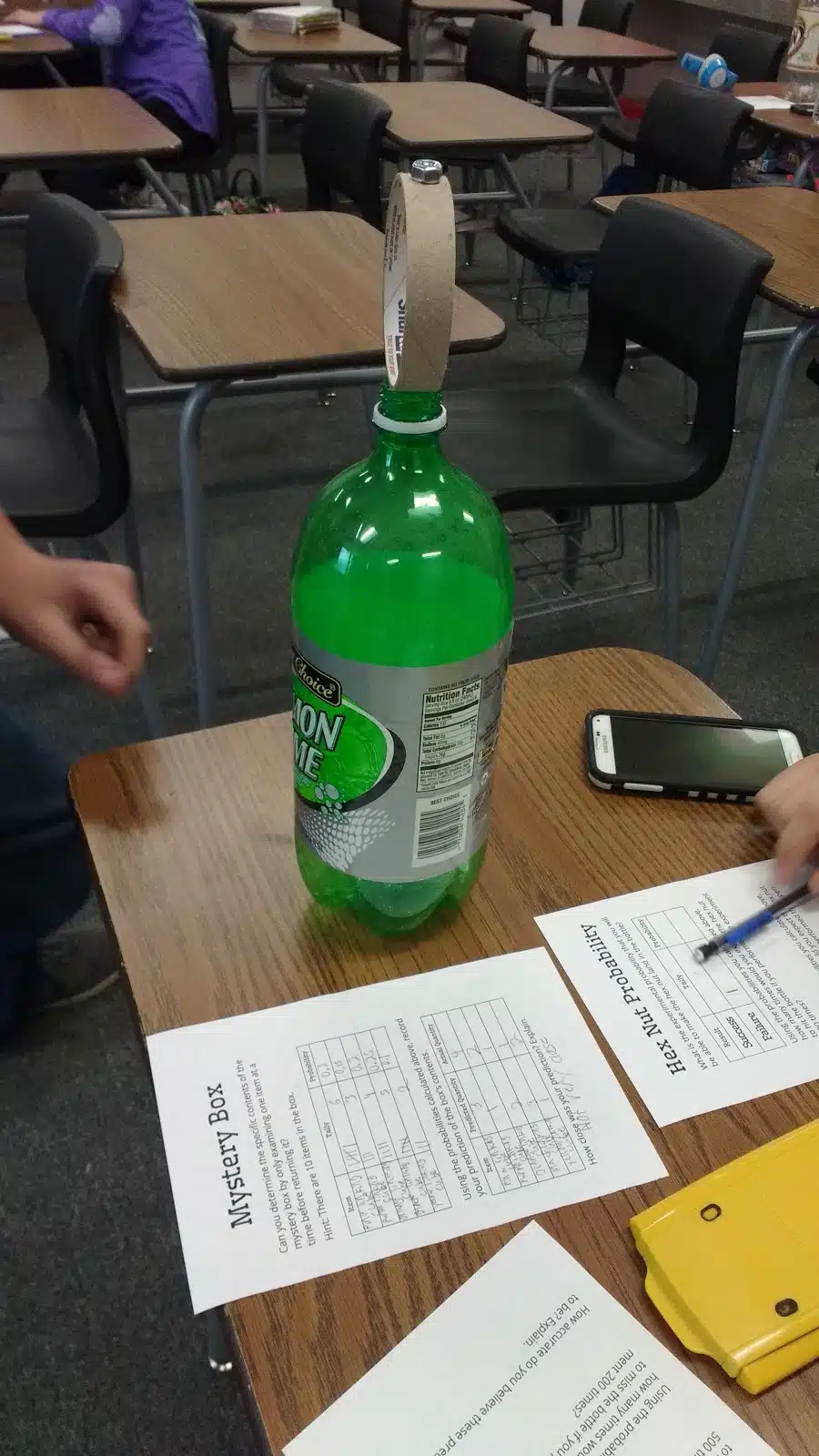 hex nut probability activity set-up. 