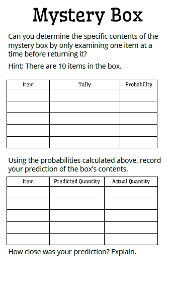 Mystery Box Probability Activity