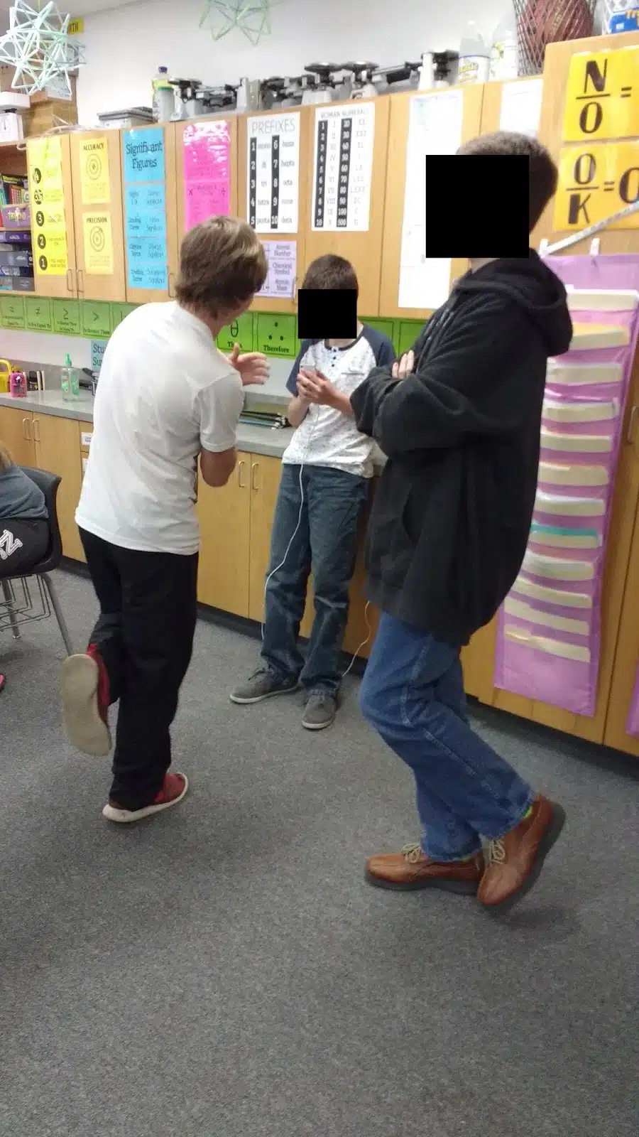 students participating in blind stork test. 