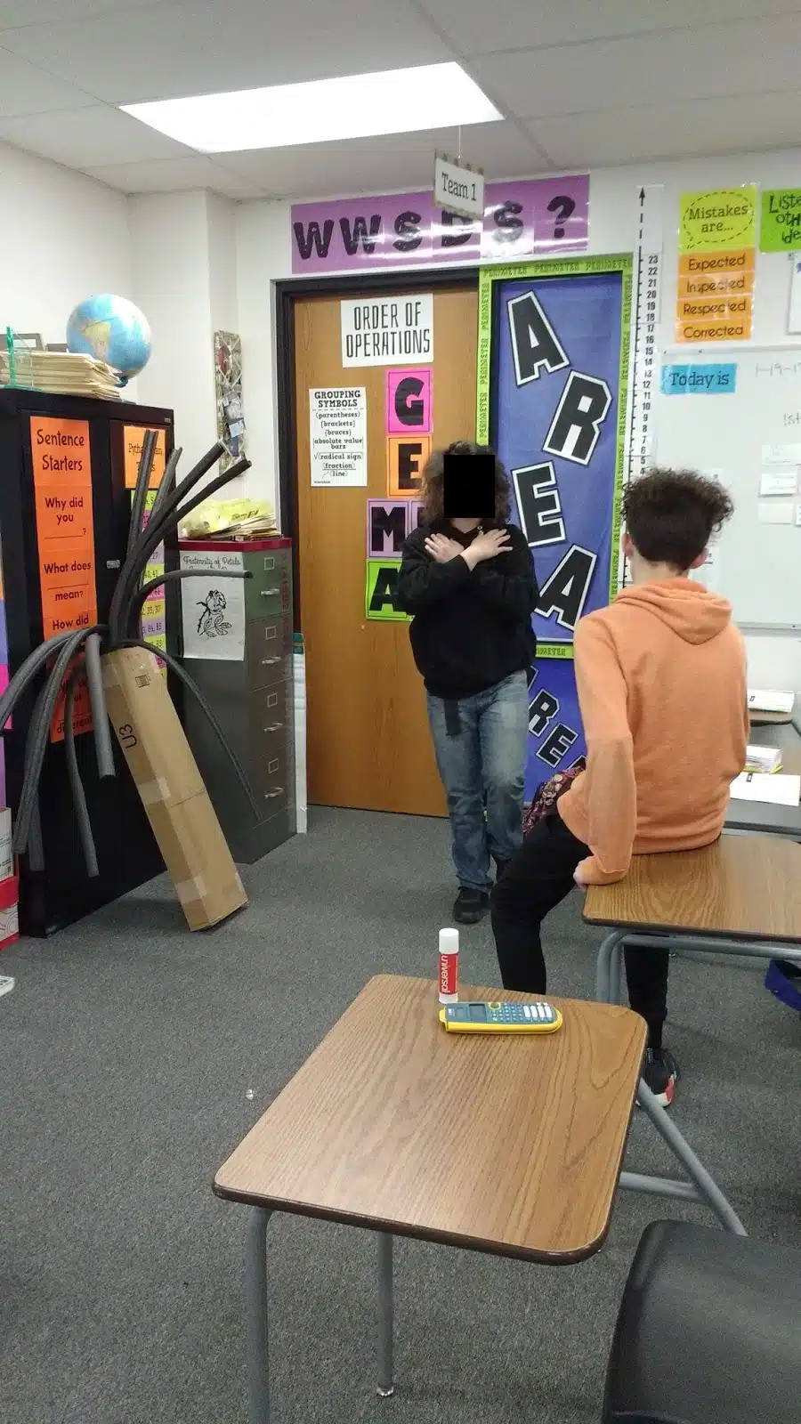 students participating in blind stork test. 