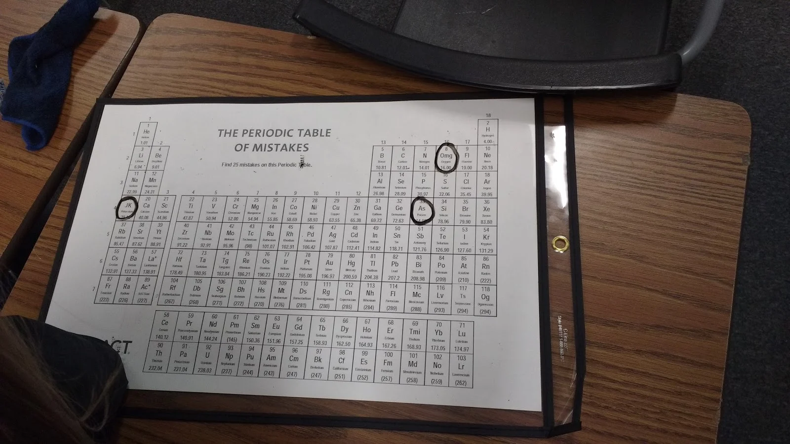Periodic Table of Mistakes Activity in Dry Erase Pocket