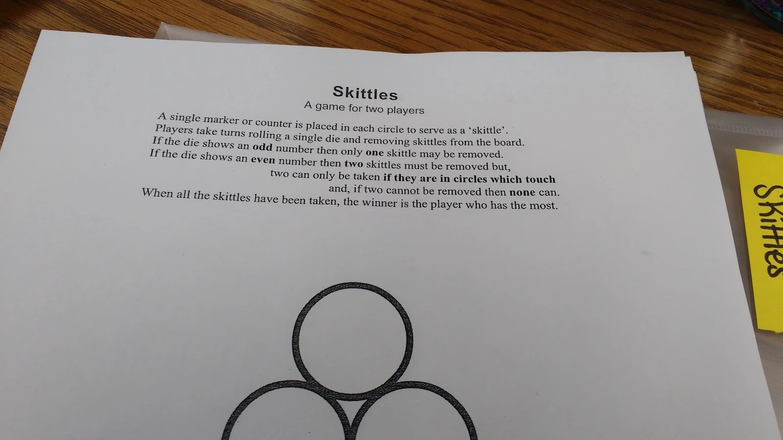 Instructions for Skittles Game - A Dice Game by Frank Tapson