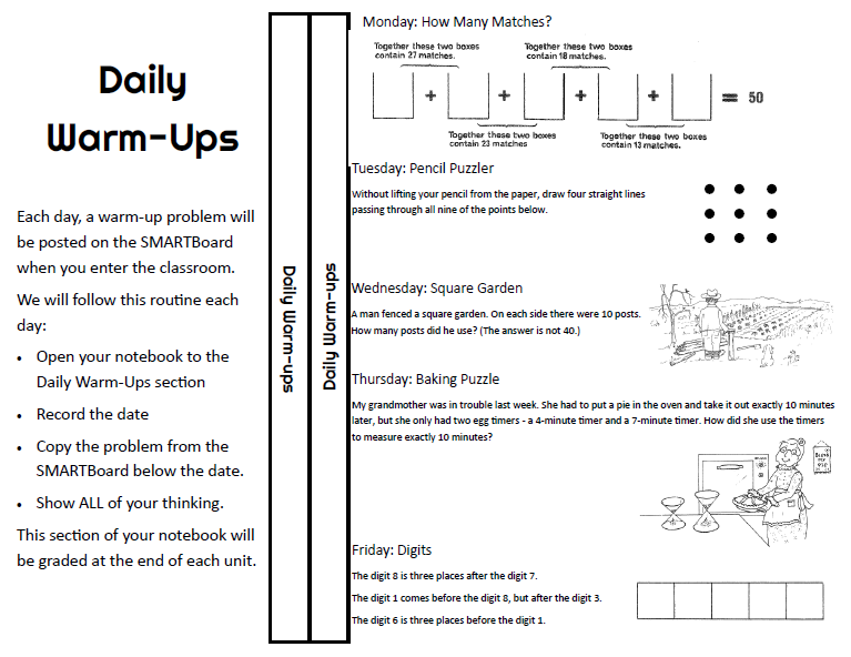 Daily Warm-Up Divider for Interactive Notebooks