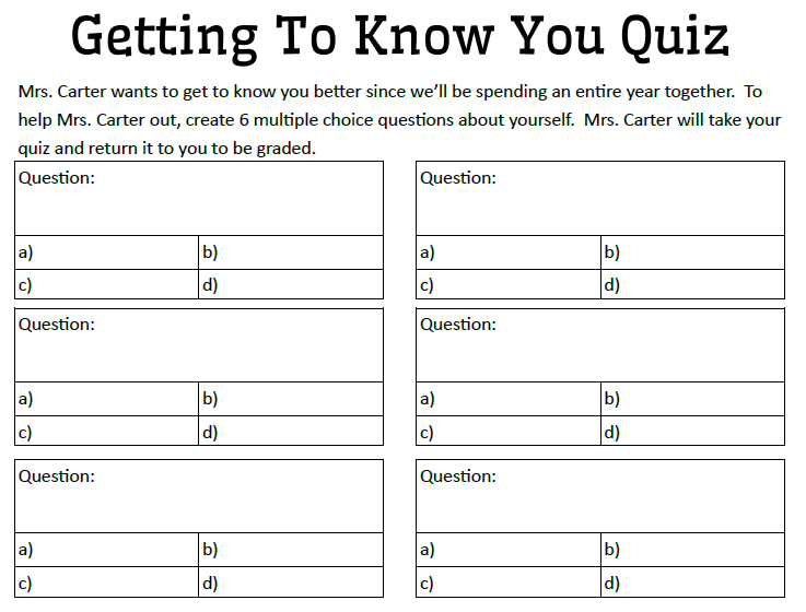 Getting to Know You Quiz