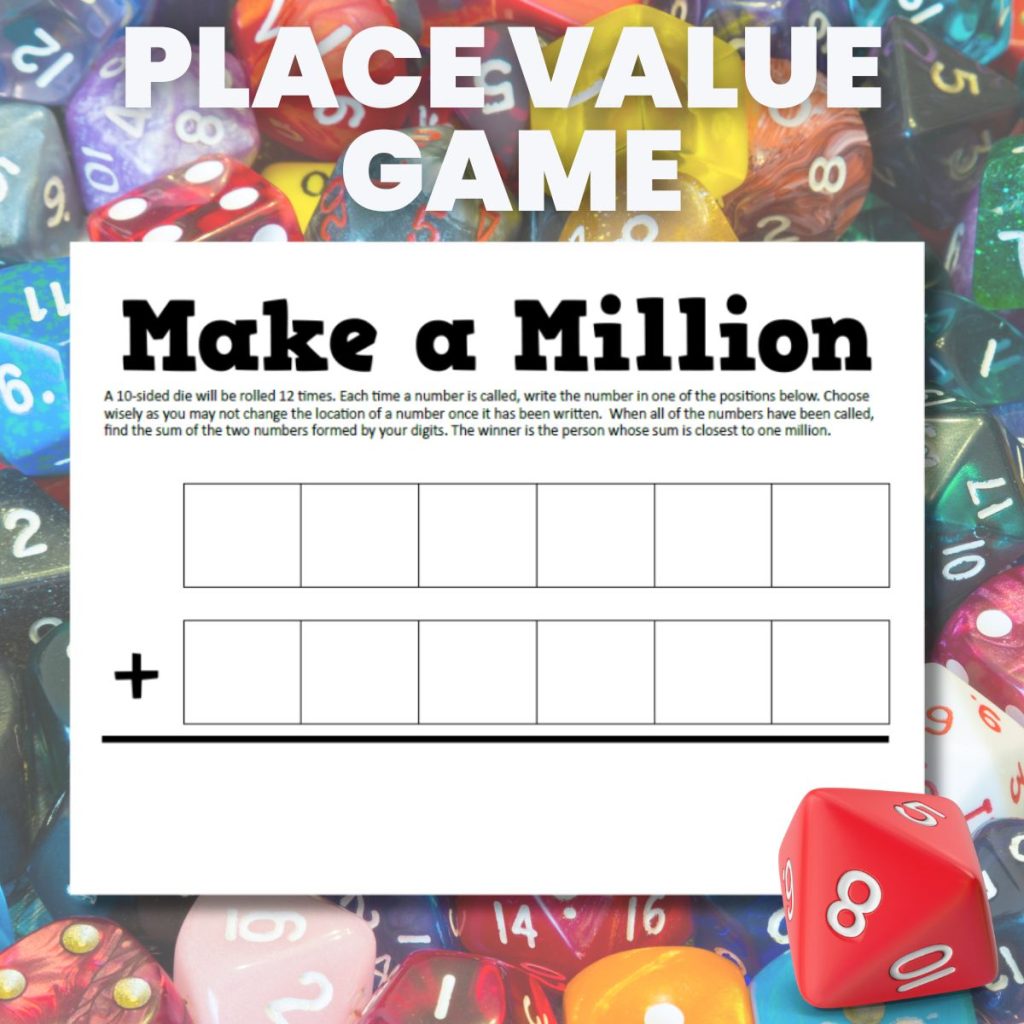 make a million place value dice game 