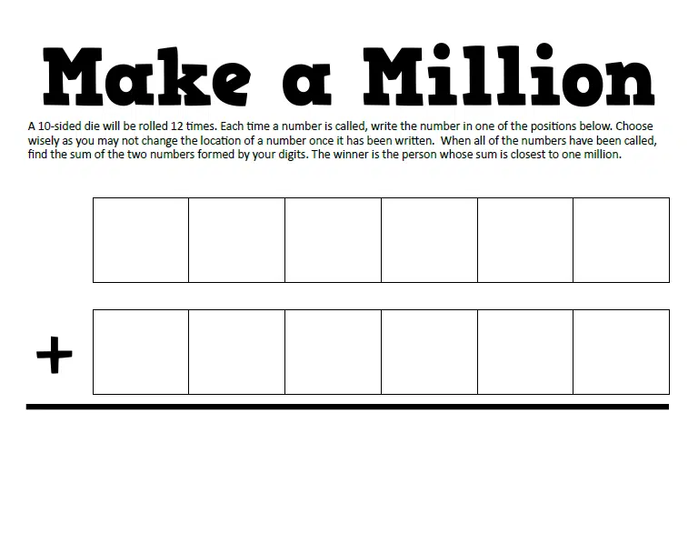 Make a Million Math Game