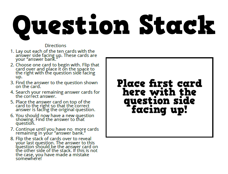 Question Stack Explanation Card - Instructions for Question Stacks