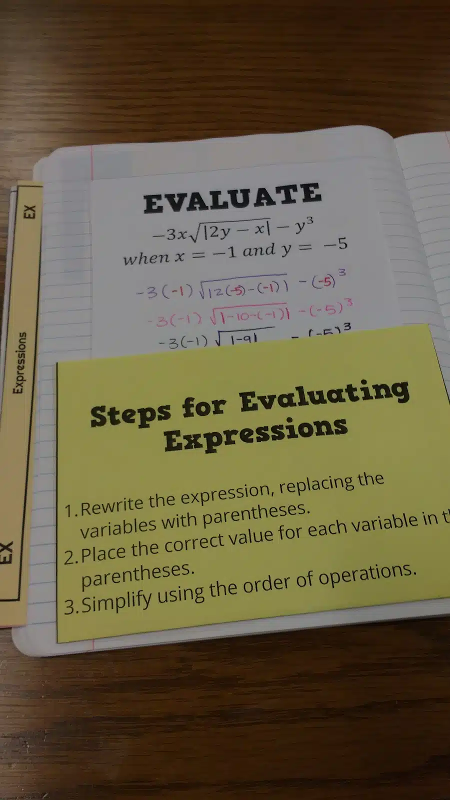 evaluating expressions practice problems with pocket