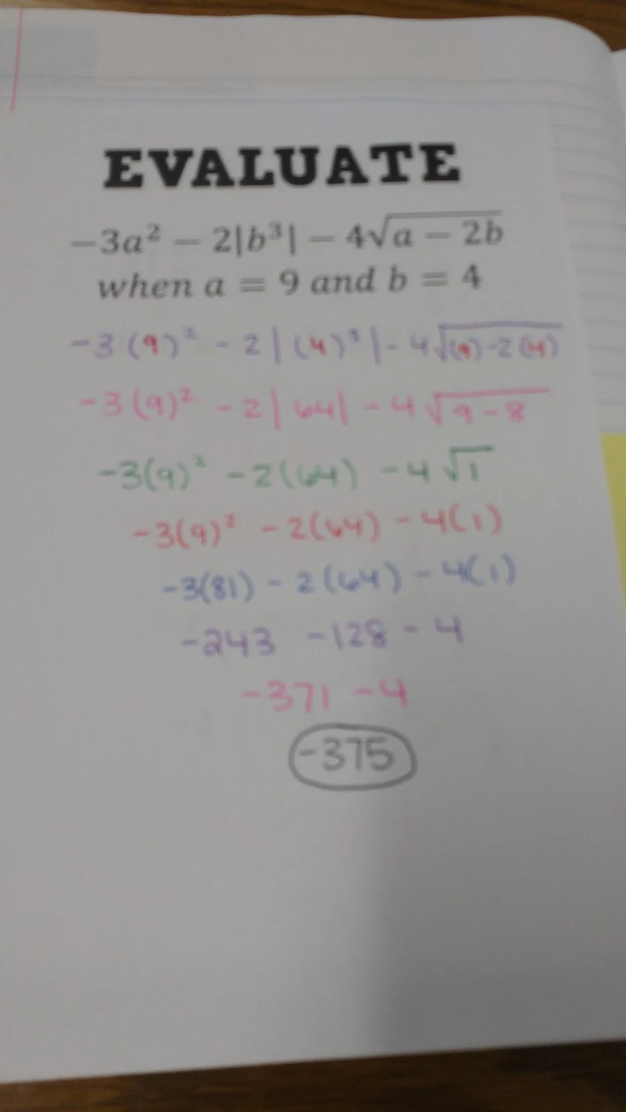 evaluating expressions practice problems with pocket