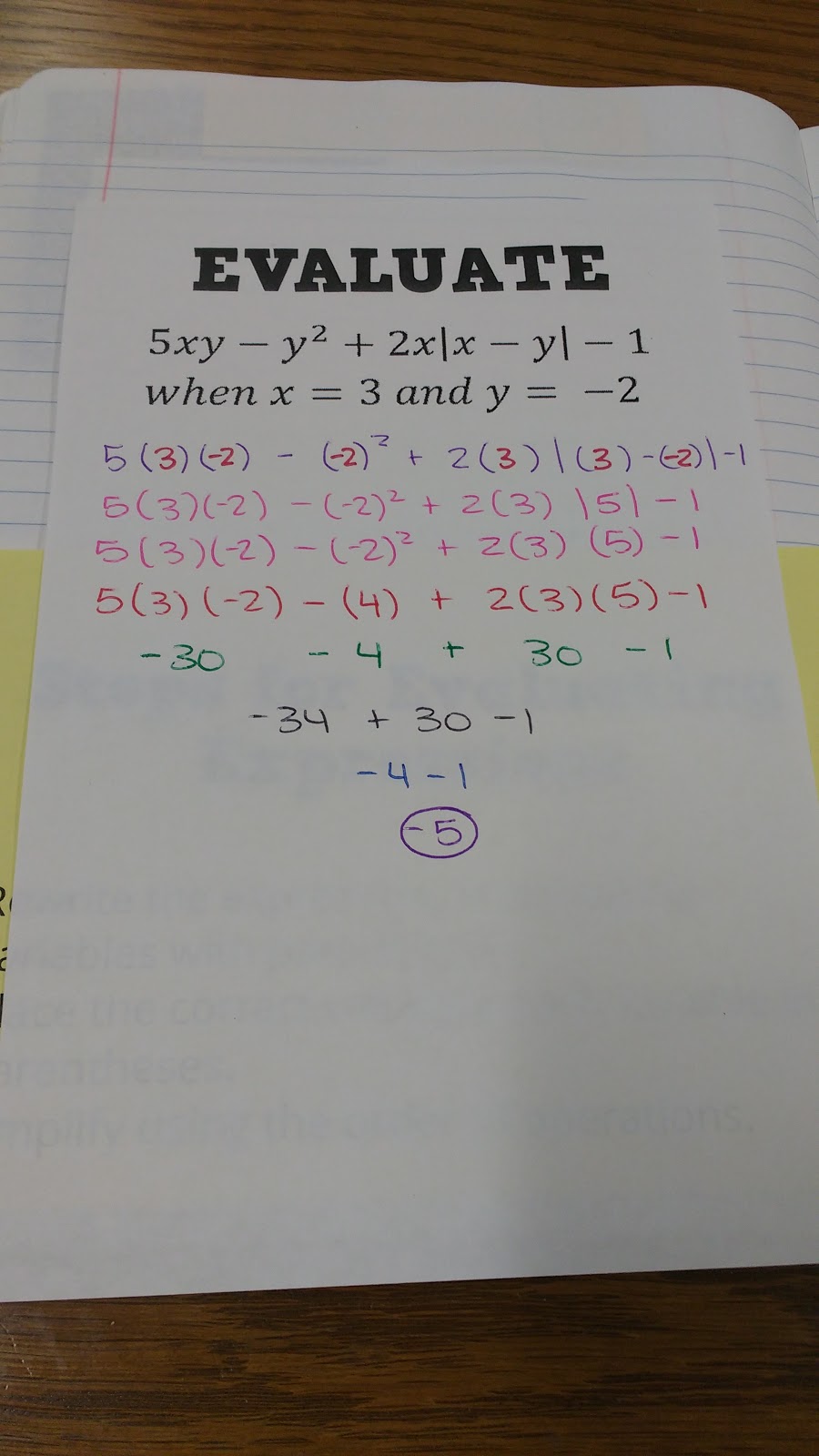 evaluating expressions practice problems with pocket
