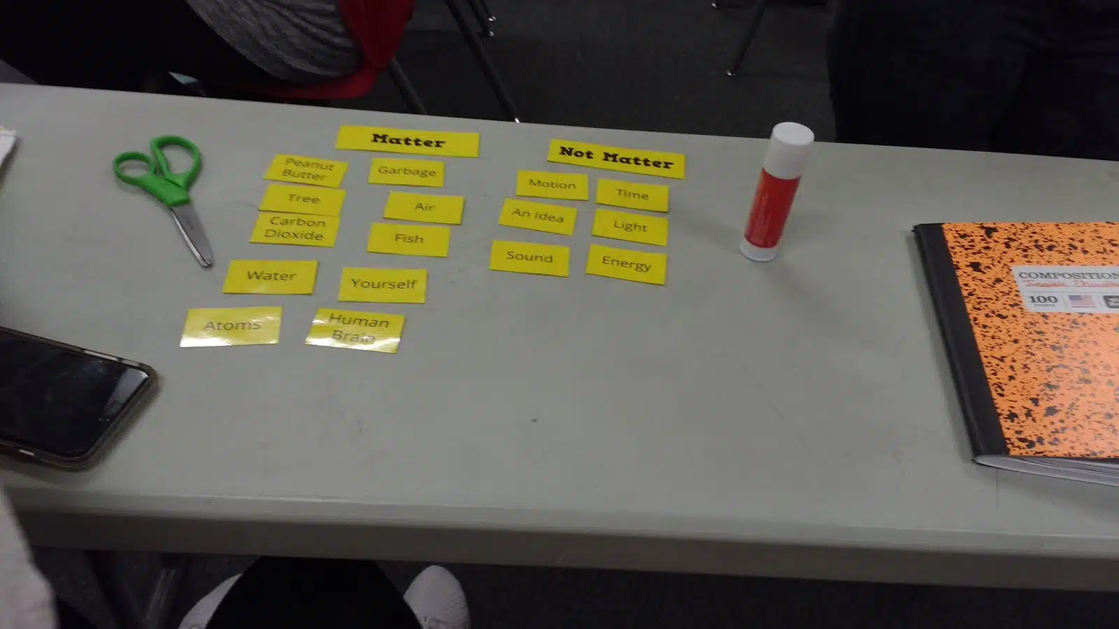 matter vs not matter card sort activity for chemistry or physical science classes