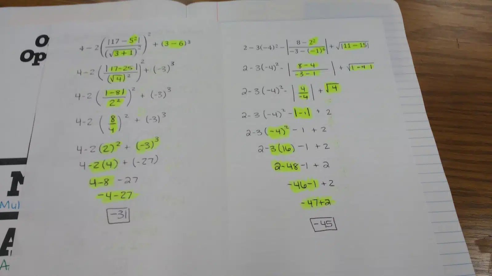 order of operations practice foldable