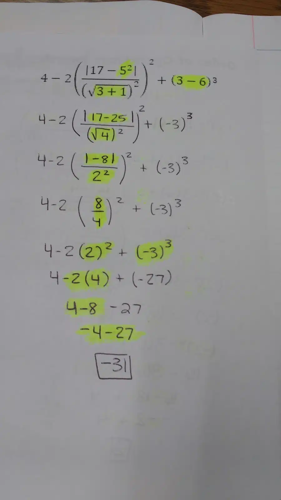 order of operations practice foldable