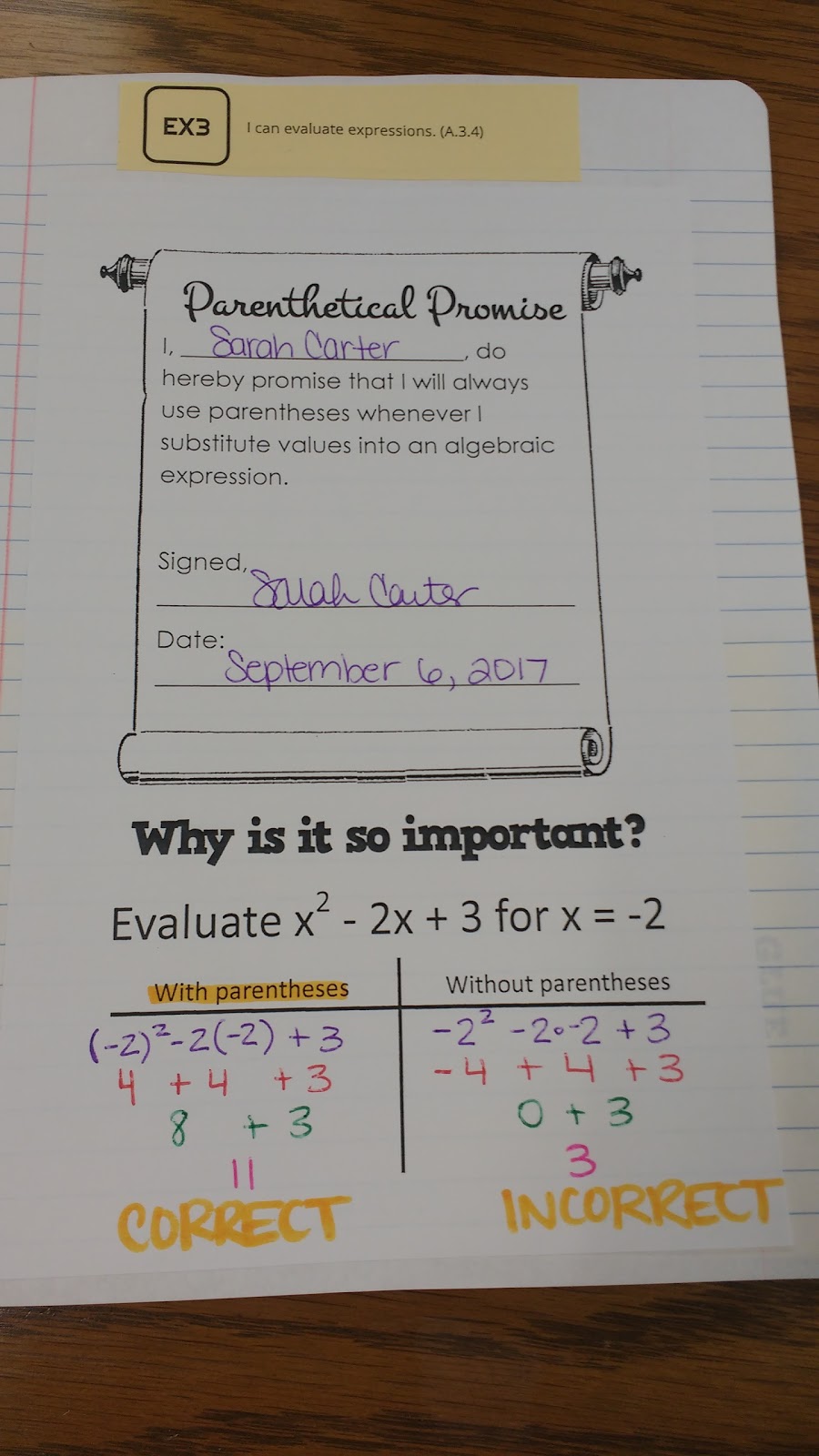 parenthetical promise notes in interactive notebook. 