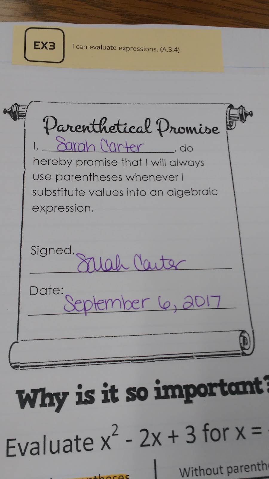 parenthetical promise notes in interactive notebook. 