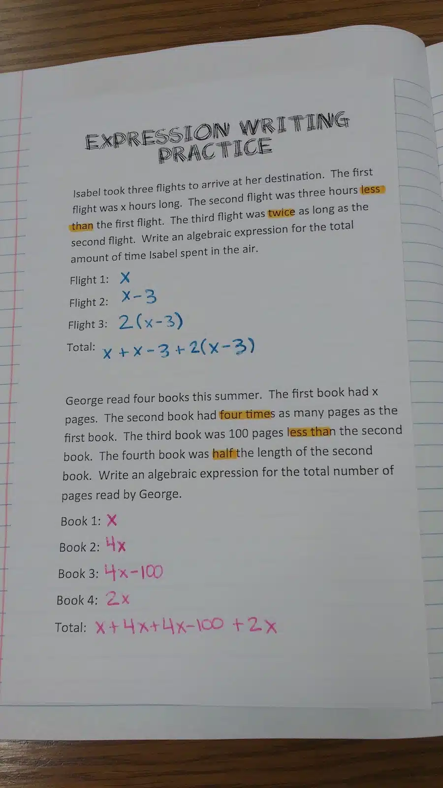 Algebraic Expression Writing Practice