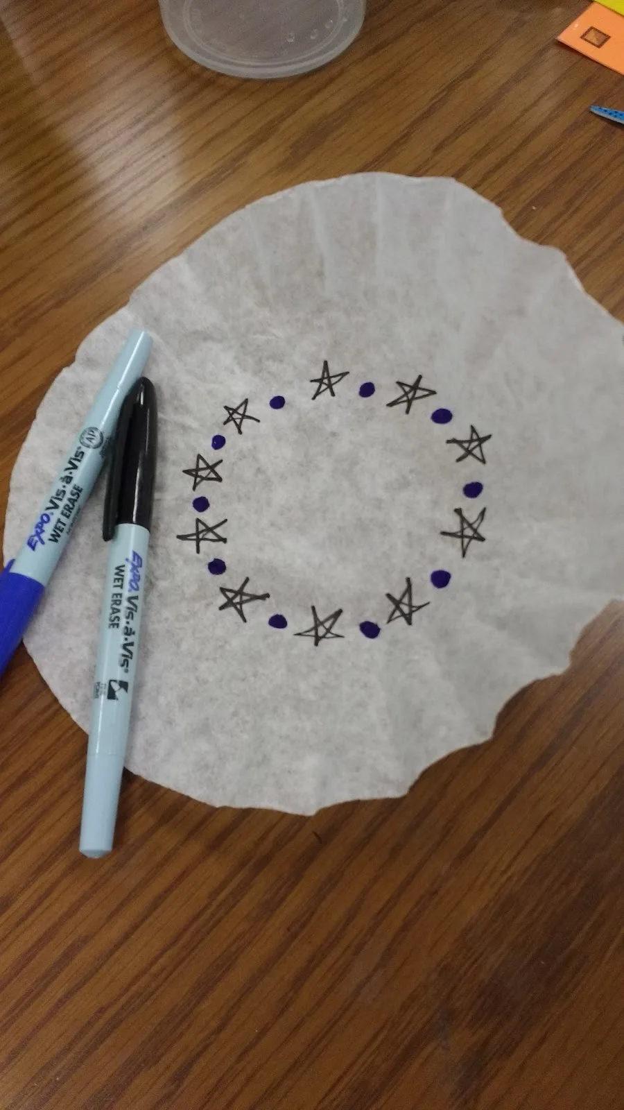 stars and circles design on coffee filter. 