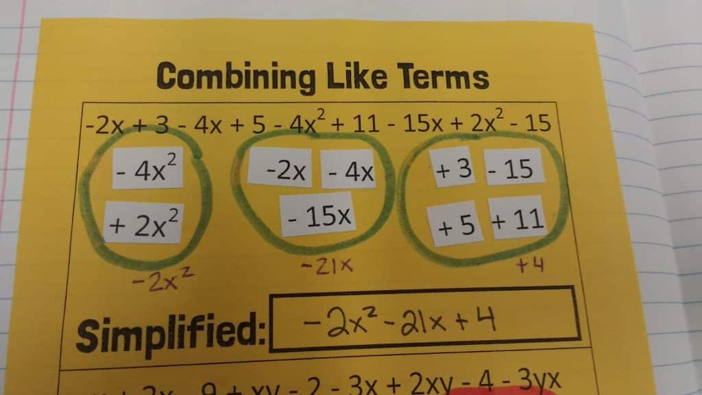 combining like terms cut and paste activity. 