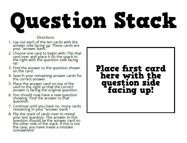 Question Stack Instruction Sheet. 