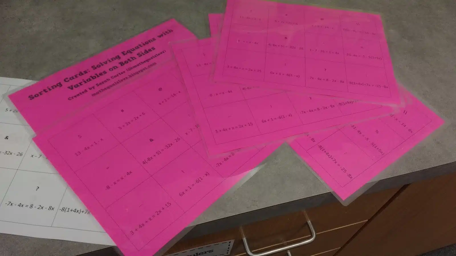 Solving Equations with Variables on Both Sides Sorting Activity