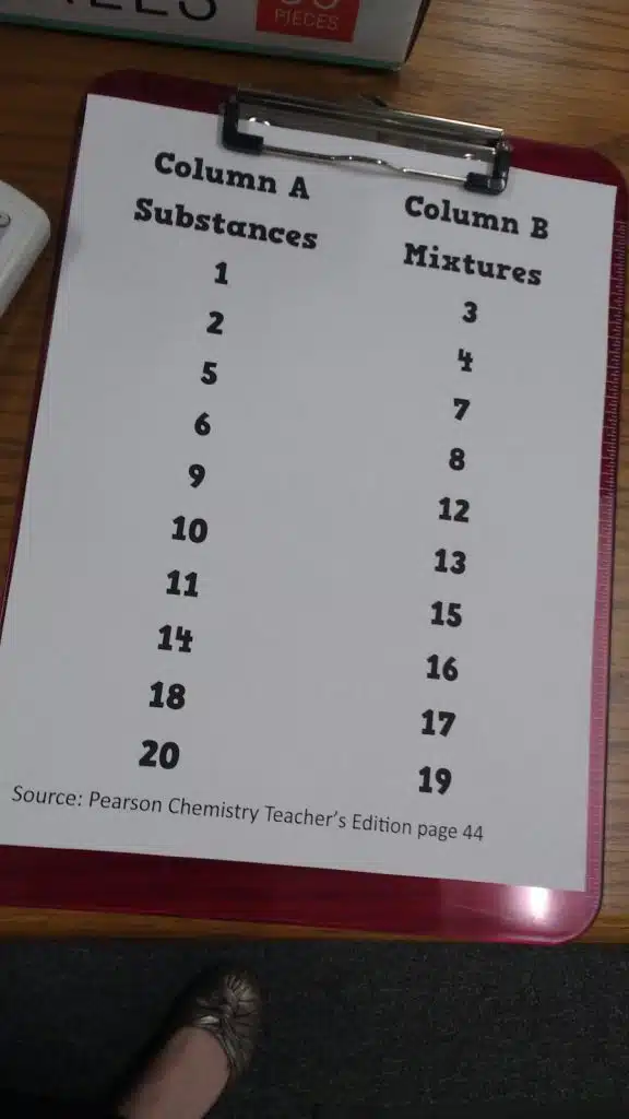 Substances vs Mixtures Sorting Activity