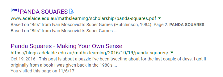 Panda Squares Puzzle