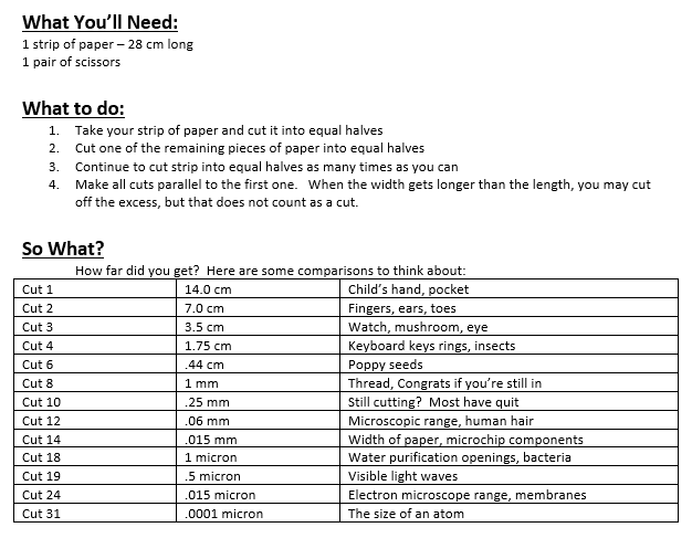 How Big is the Nucleus of an Atom activity instructions