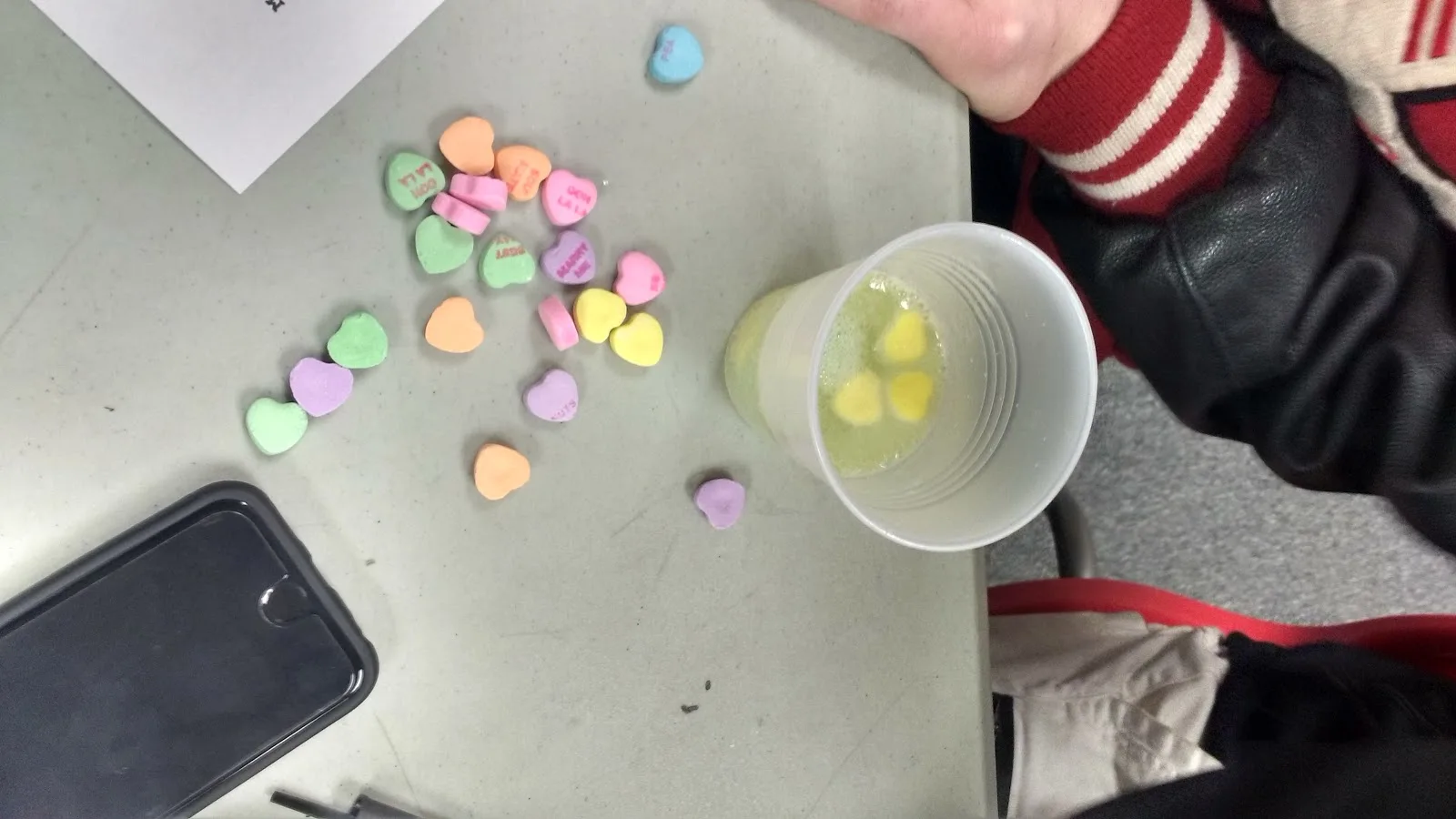 students working on conversation hearts lab for valentine's day. 