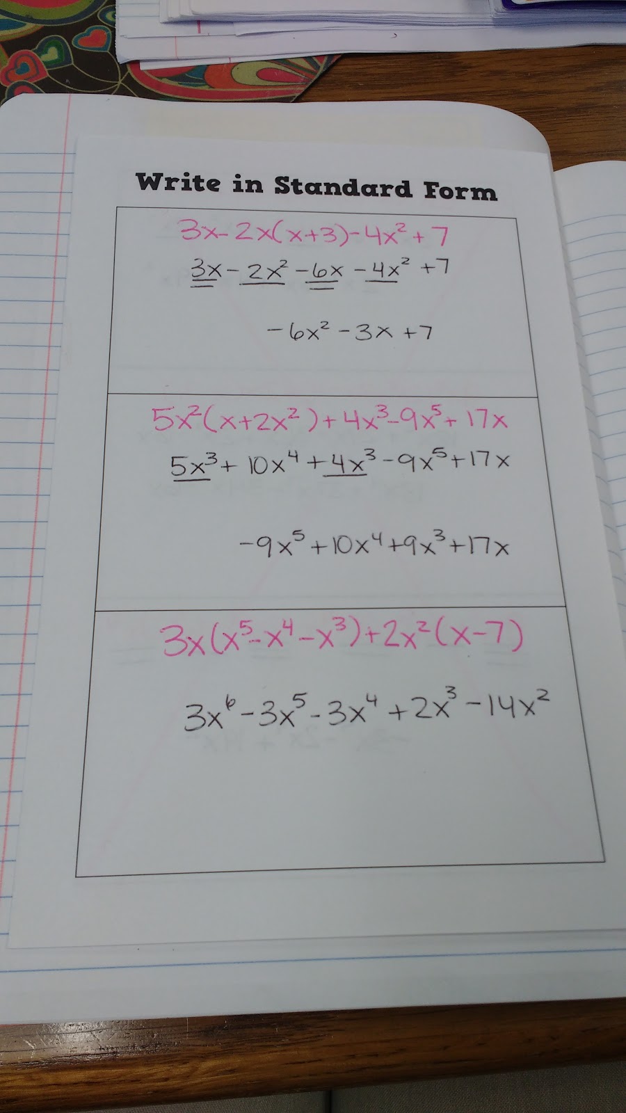 Writing Polynomials in Standard Form Foldable