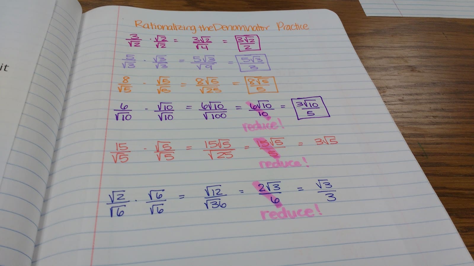 rationalizing the denominator practice 