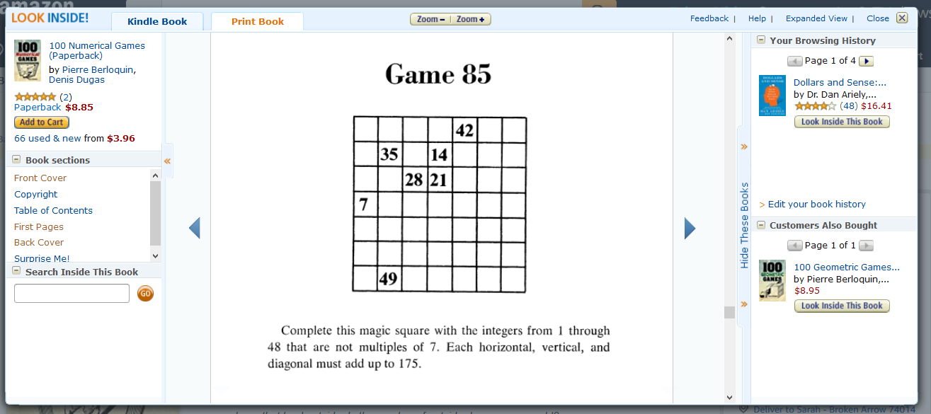 Screenshot of Puzzle Inside 100 Numerical Games Book. 