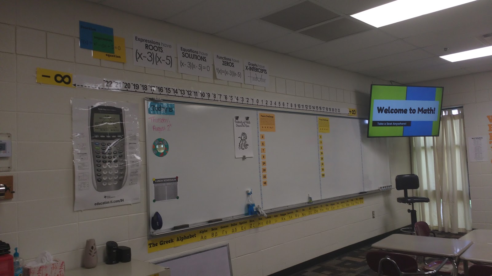 Wall of Math Classroom Featuring Twos to Nines Math Challenge. 