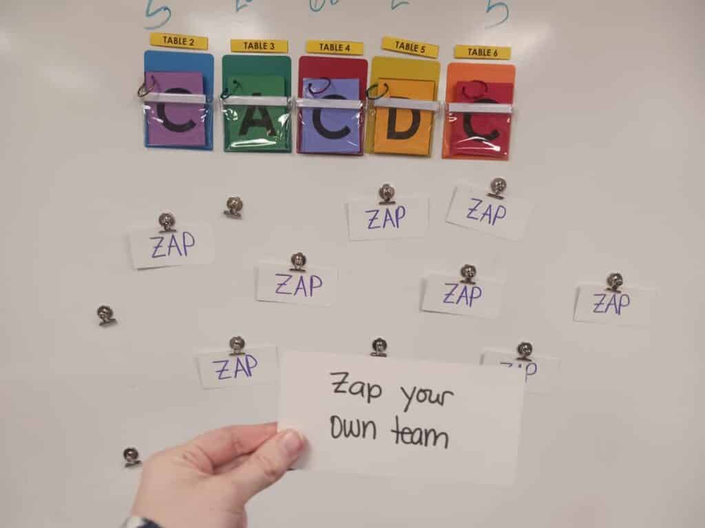 zap review game with multiple choice cards.