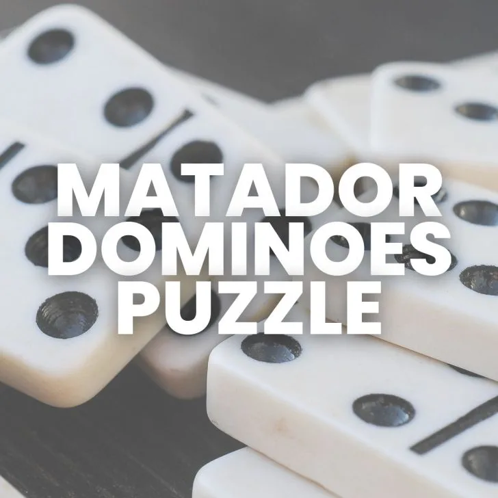 dominoes in background behind words which read" matador dominoes puzzle"