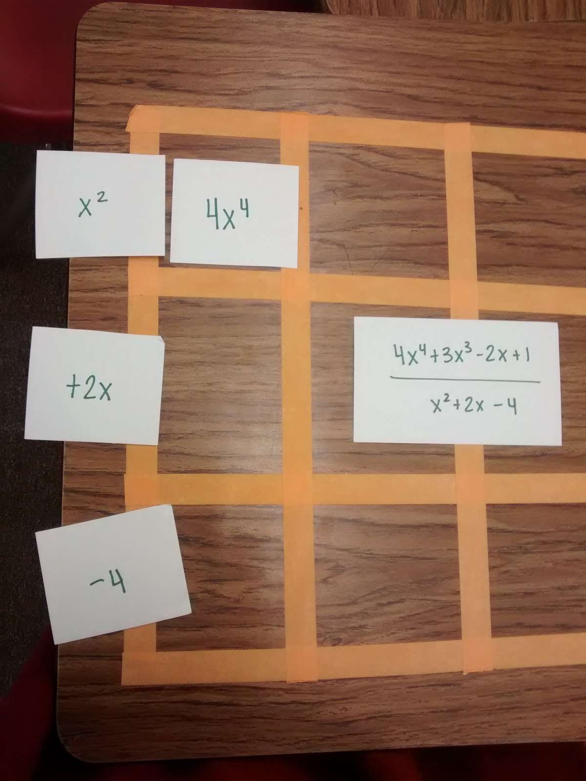 old method of dividing polynomials box method puzzle. 