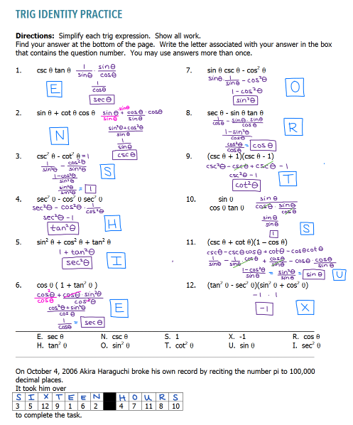 Trig Identities Challenge Activity | Math = Love