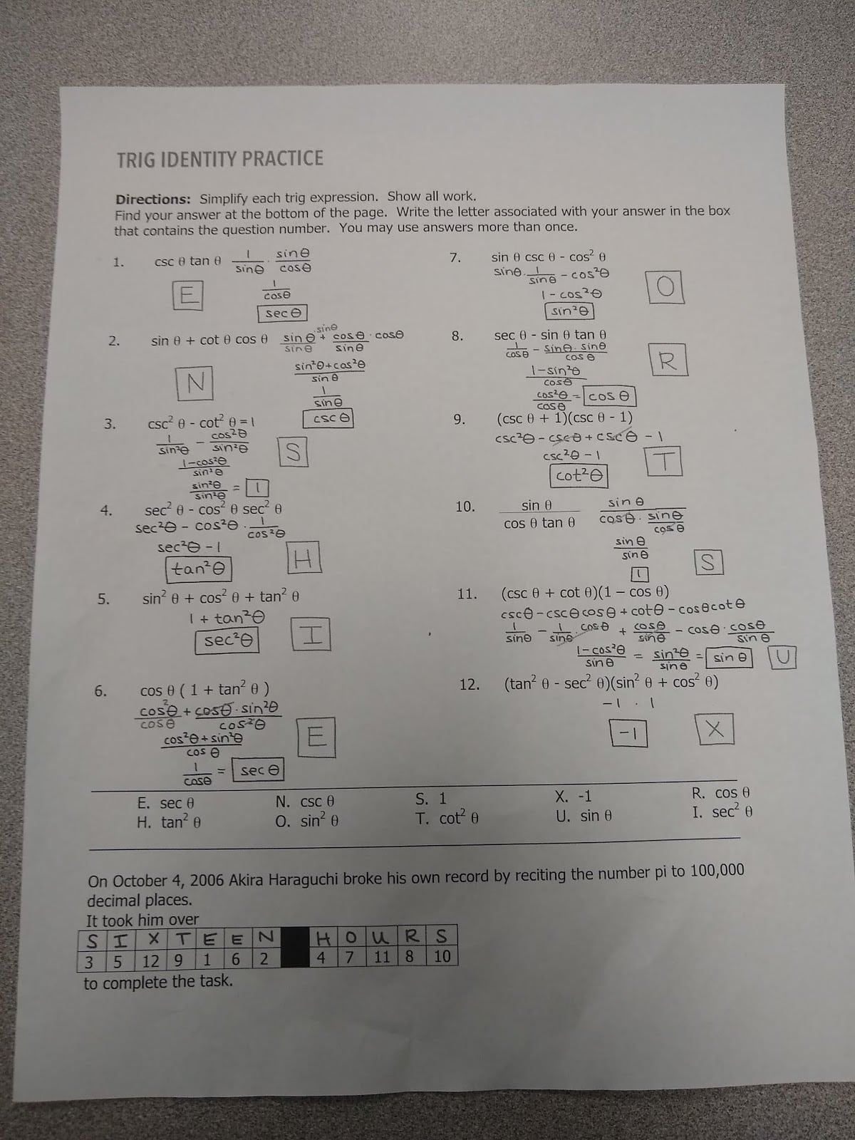 trig identities challenge activity for trigonometry or pre-calculus math classes