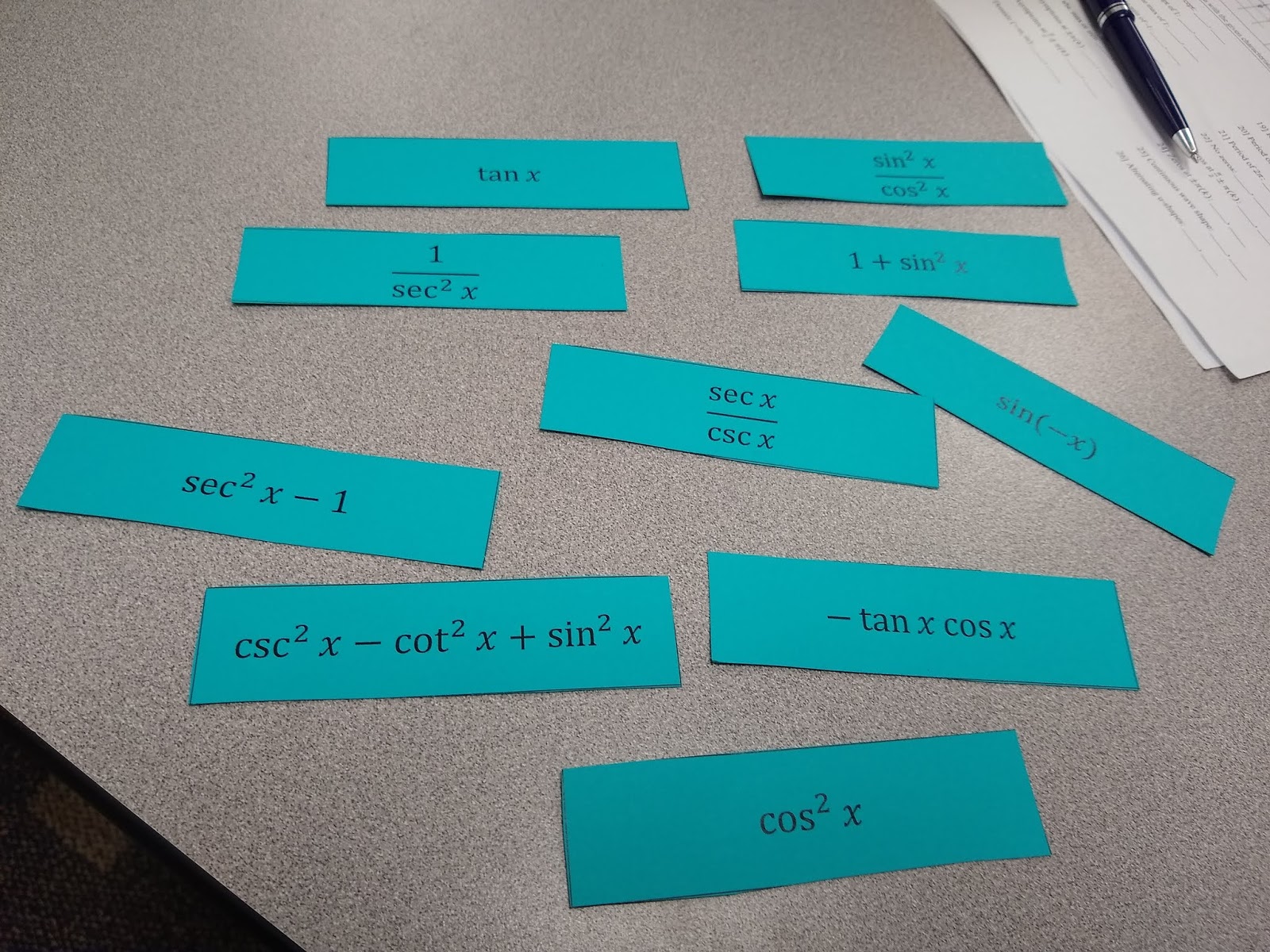 Trig Identities Matching Activity for Pre-Calc