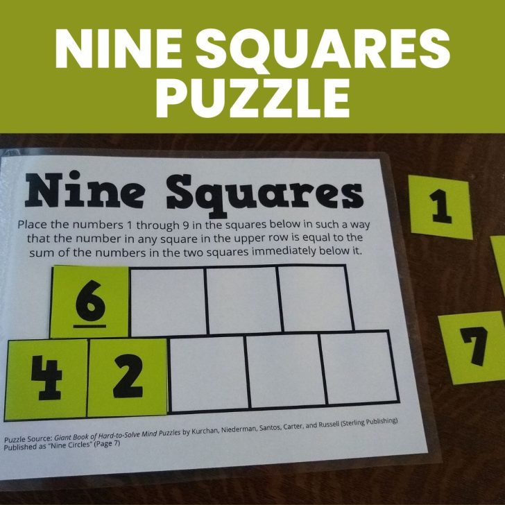 nine squares puzzle partially solved