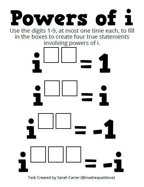 Complex Numbers~Powers of I~Exponents of Imaginary Numbers~Sorting Activity~