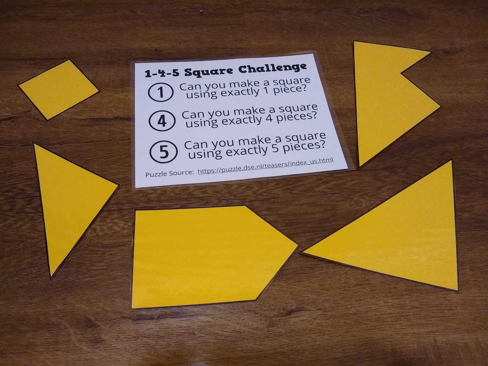 1-4-5 Square Challenge for the first week of school 