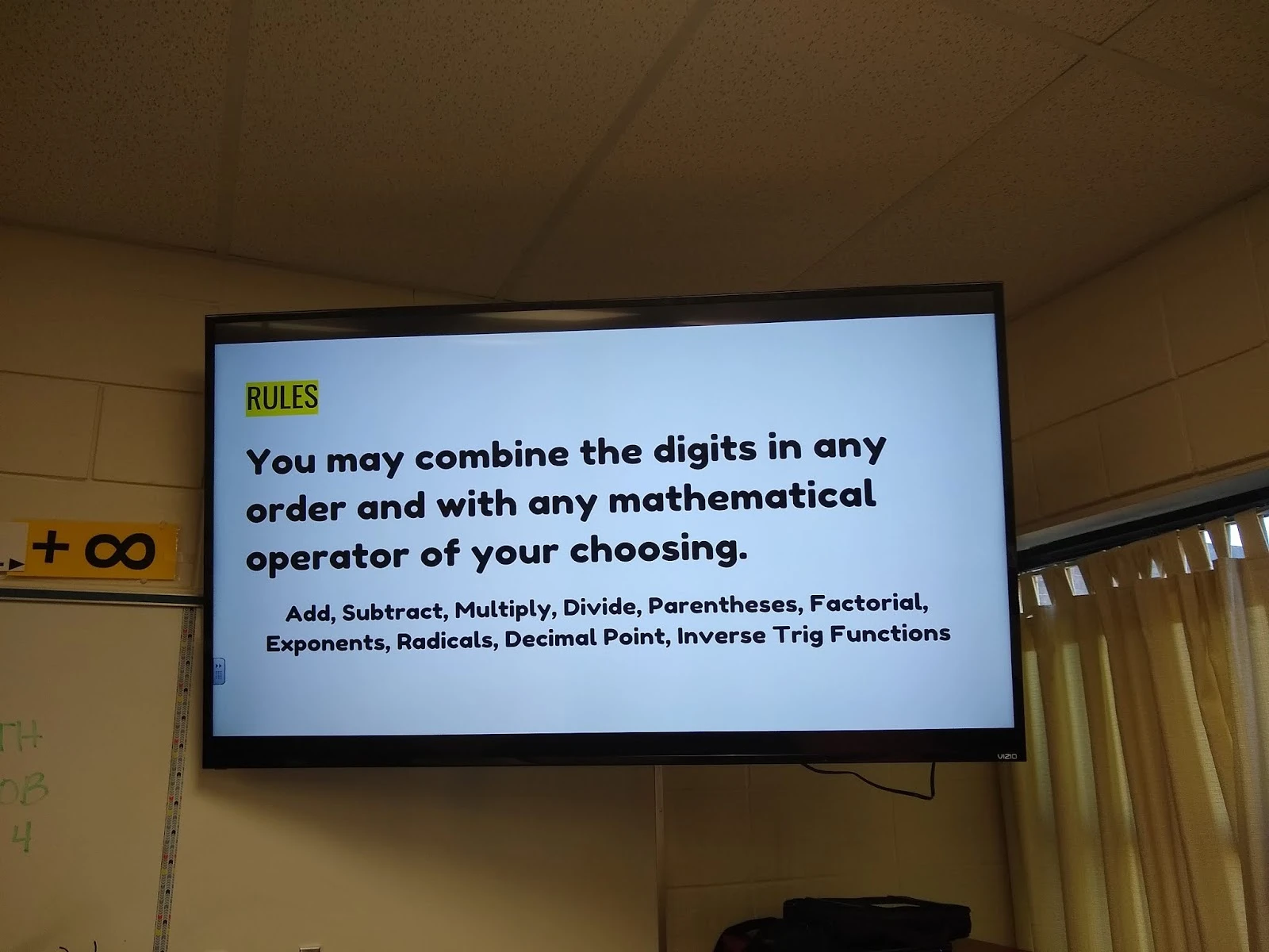 2019 Challenge Rules on Tv Screen in math classroom. 