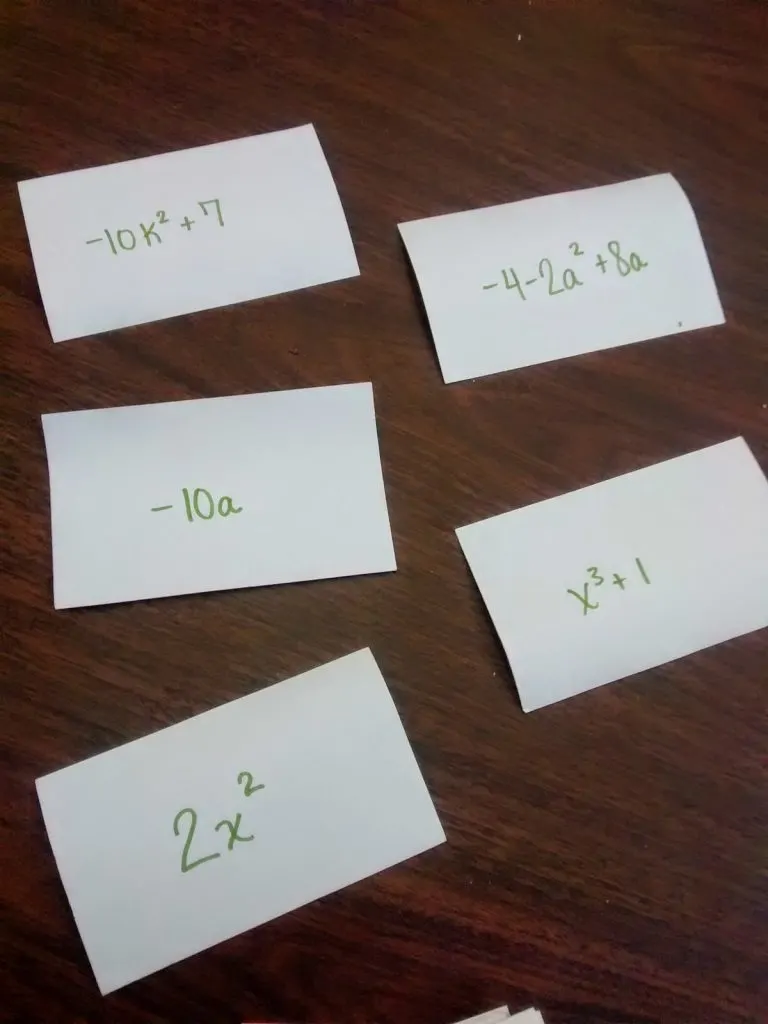 Naming Polynomials Speed Dating Activity on Index Cards.