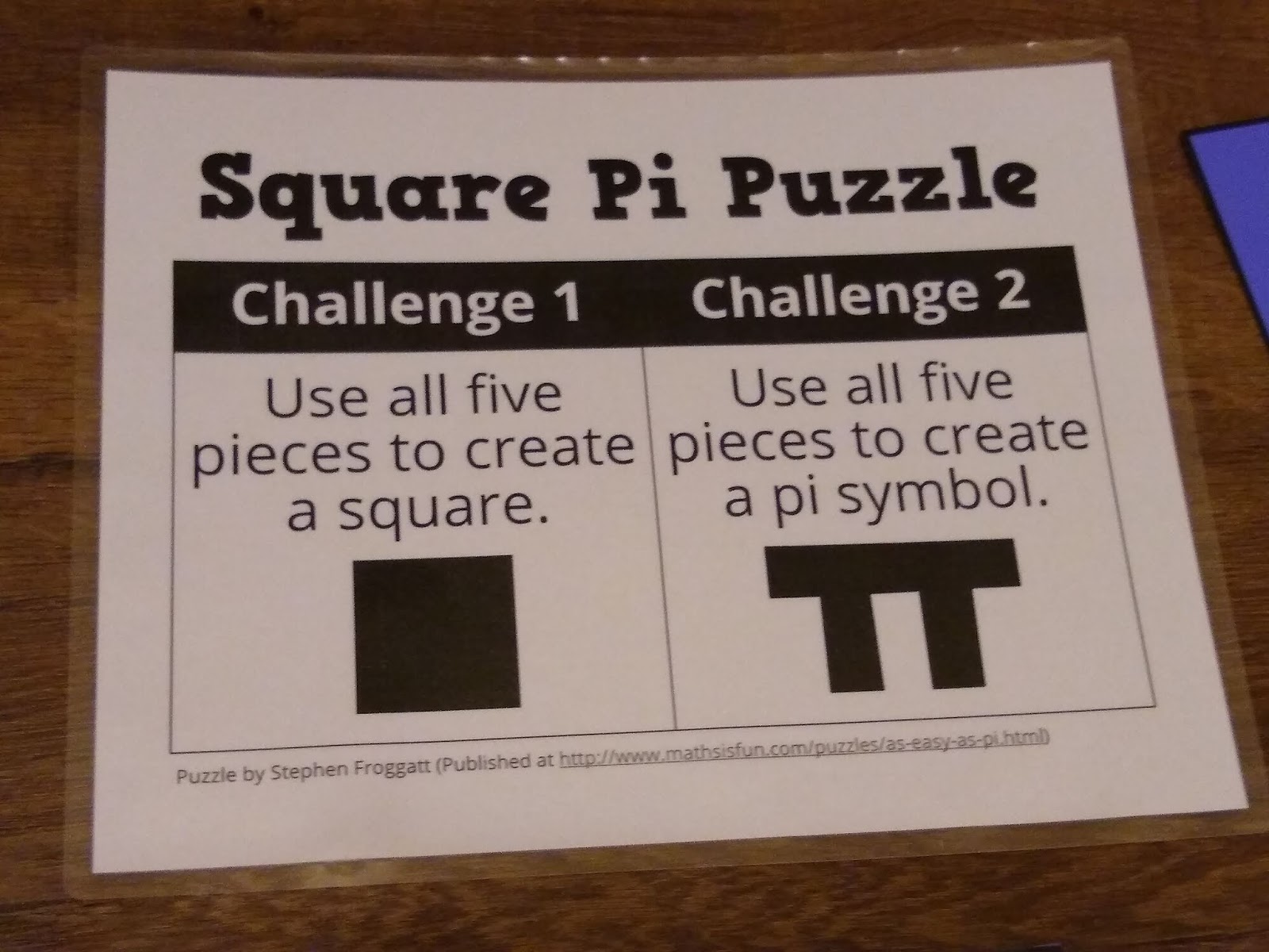 Square Pi Puzzle for Pi Day