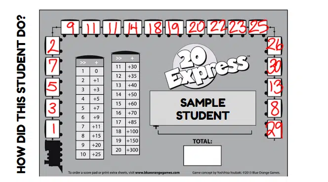 sample card for train game. 