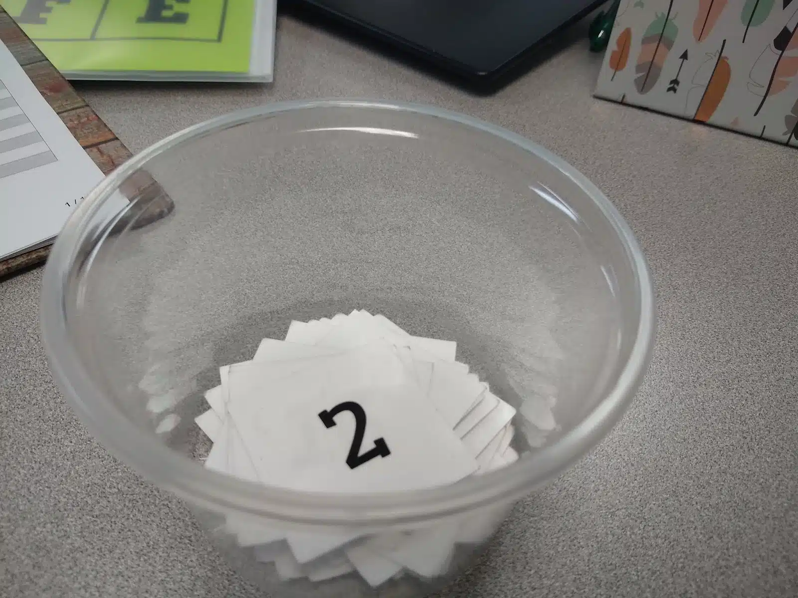 numbers in bucket for train game. 