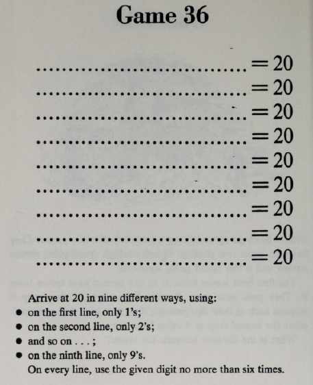 Screenshot of 20 x 9 Challenge Inside 100 Numerical Games Book. 